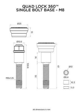 Base un solo tornillo Quad Lock 360 - M8