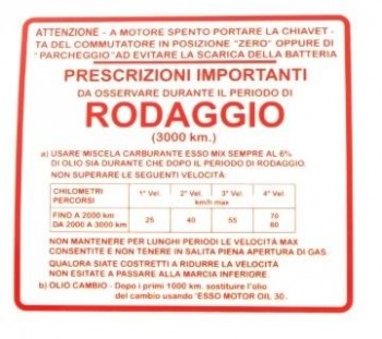 Etiqueta adhesiva Rodaggio Vespa GS