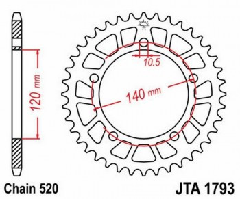 Corona JT 1793 de aluminio con 43 dientes