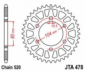 Corona JT 478 de aluminio con 43 dientes