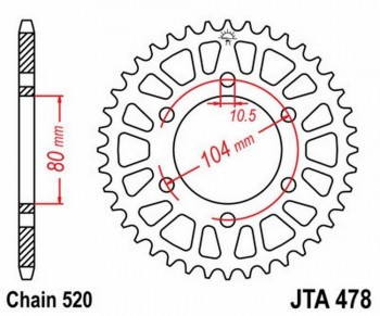 Corona JT 478 de aluminio con 46 dientes