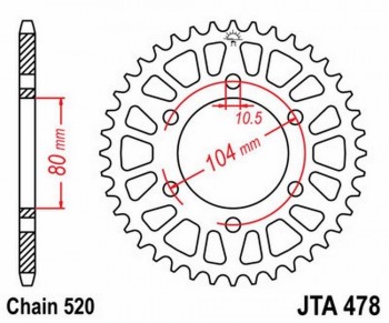 Corona JT 478 de aluminio con 47 dientes