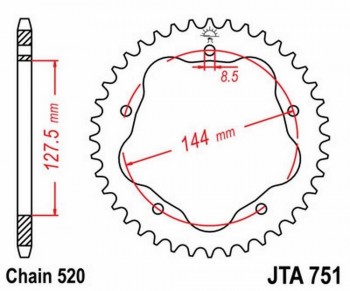 Corona JT 751 de aluminio con 44 dientes