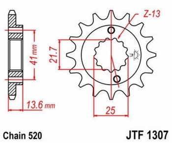 Piñon JT 1307 de acero con 14 dientes