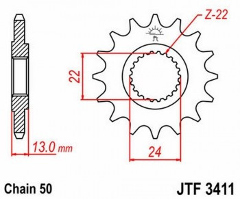 Piñon JT 3411 de acero con 16 dientes