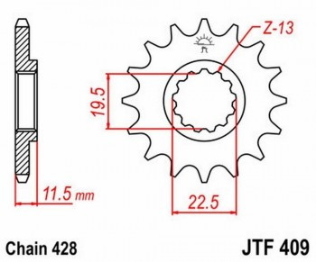 Piñon JT 409 de acero con 14 dientes