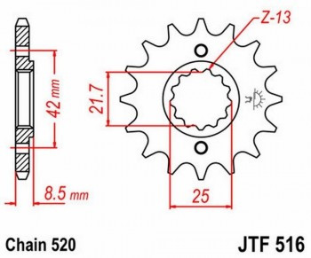 Piñon JT 516 de acero con 16 dientes