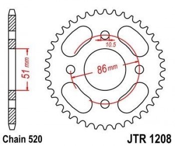 Corona JT 1208 de acero con 44 dientes