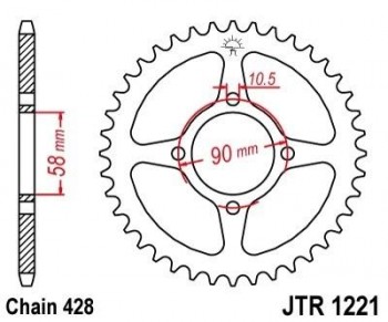 Corona JT 1221 de acero con 44 dientes
