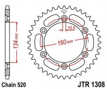 Corona JT 1308 de acero con 42 dientes