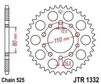 Corona JT 1332 de acero con 36 dientes