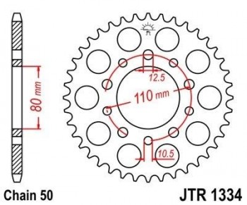 Corona JT 1334 de acero con 39 dientes