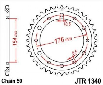 Corona JT 1340 de acero con 43 dientes