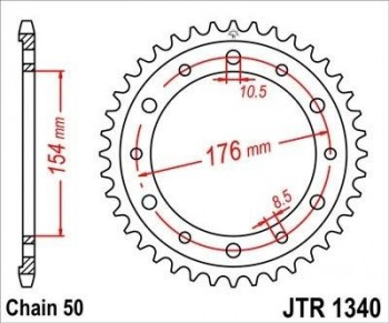 Corona JT 1340 de acero con 44 dientes