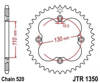Corona JT 1350 de acero con 38 dientes