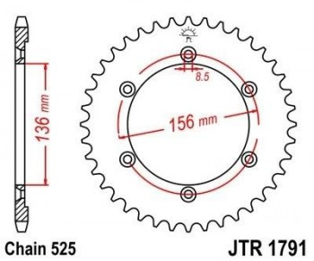 Corona JT 1791 de acero con 41 dientes