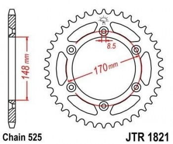 Corona JT 1821 de acero con 47 dientes