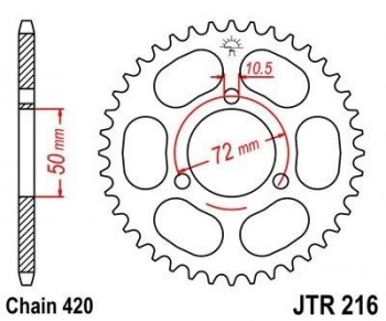 Corona JT 216 de acero con 37 dientes