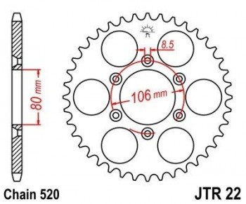 Corona JT 22 de acero con 45 dientes