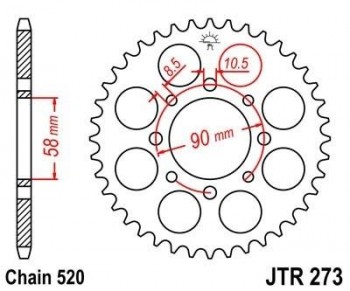 Corona JT 273 de acero con 45 dientes
