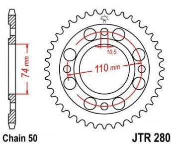 Corona JT 280 de acero con 33 dientes