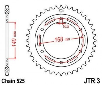 Corona JT 3 de acero con 42 dientes