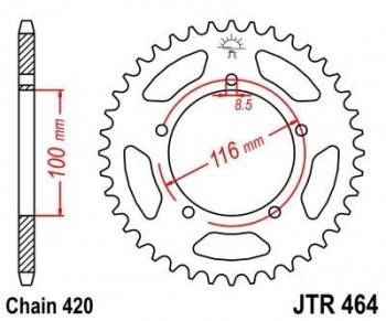 Corona JT 464 de acero con 44 dientes
