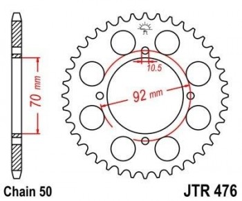 Corona JT 476 de acero con 44 dientes
