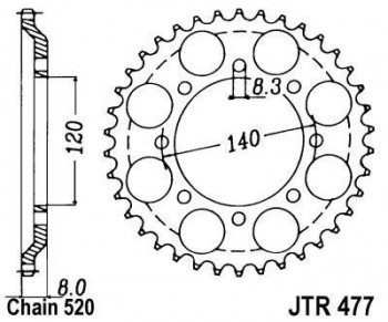 Corona JT 477 de acero con 43 dientes