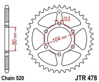 Corona JT 478 de acero con 42 dientes