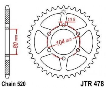 Corona JT 478 de acero con 45 dientes