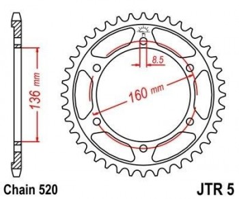 Corona JT 5 de acero con 39 dientes