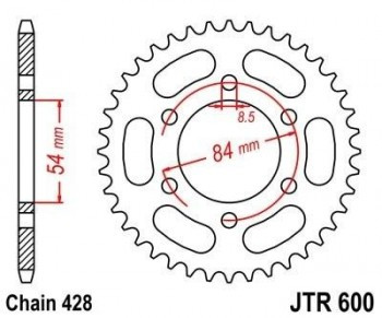 Corona JT 600 de acero con 52 dientes