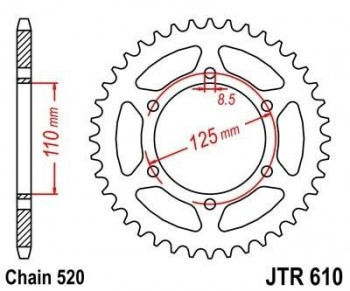 Corona JT 610 de acero con 51 dientes