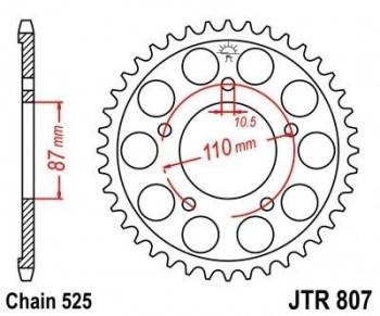 Corona JT 807 de acero con 44 dientes