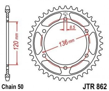 Corona JT 862 de acero con 44 dientes